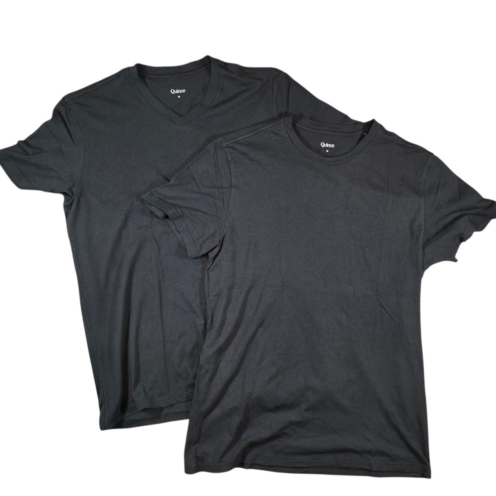 NEW Quince Mens Size M T-Shirt Bundle Black Crew Neck and V-Neck Premium Basics